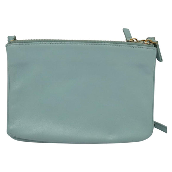 CELINE Trio Shoulder Bag Leather Light Blue Gold Auth 131611