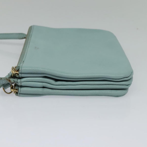 CELINE Trio Shoulder Bag Leather Light Blue Gold Auth 131611