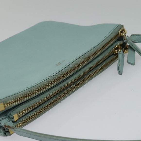 CELINE Trio Shoulder Bag Leather Light Blue Gold Auth 131611
