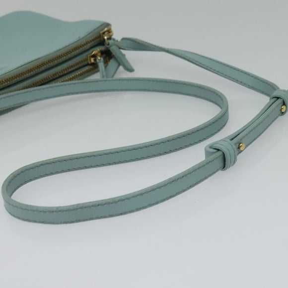 CELINE Trio Shoulder Bag Leather Light Blue Gold Auth 131611