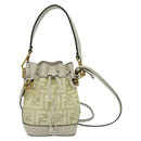 FENDI Zucca Canvas Shoulder Bag White Gold Auth 131612-13