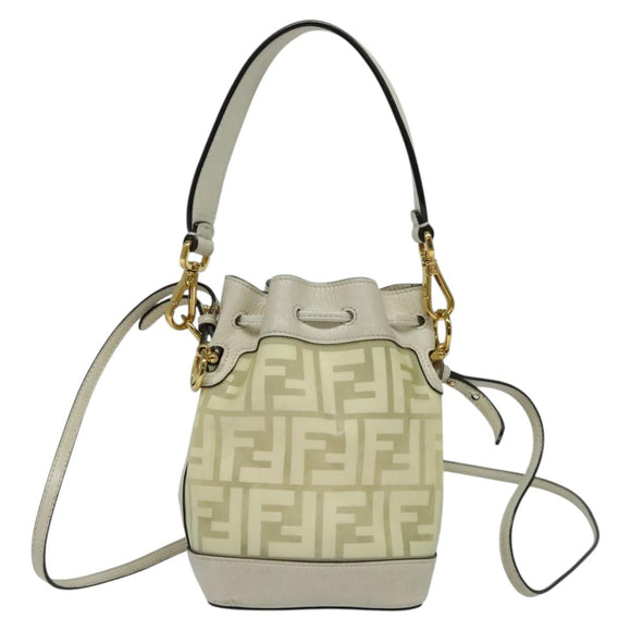 FENDI Zucca Canvas Shoulder Bag White Gold Auth 131612