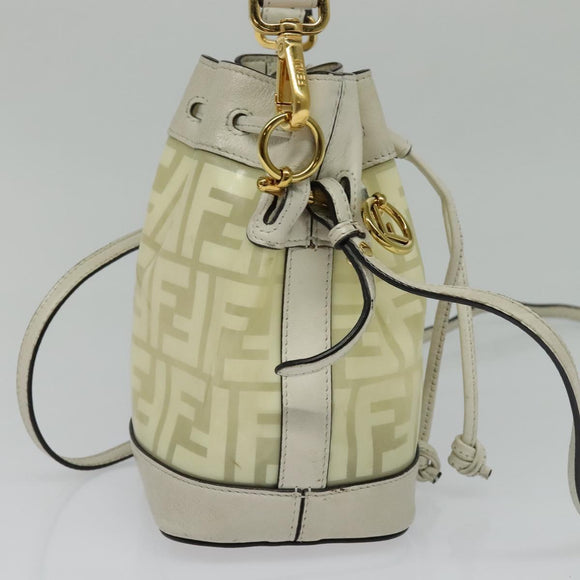 FENDI Zucca Canvas Shoulder Bag White Gold Auth 131612