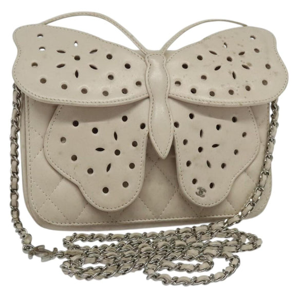 CHANEL Matelasse Chain Shoulder Bag Lamb Skin Beige CC Auth 131632