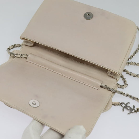 CHANEL Matelasse Chain Shoulder Bag Lamb Skin Beige CC Auth 131632