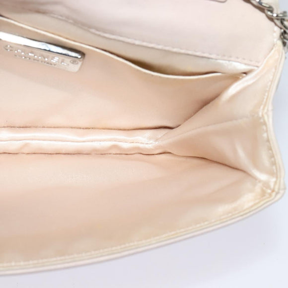 CHANEL Matelasse Chain Shoulder Bag Lamb Skin Beige CC Auth 131632