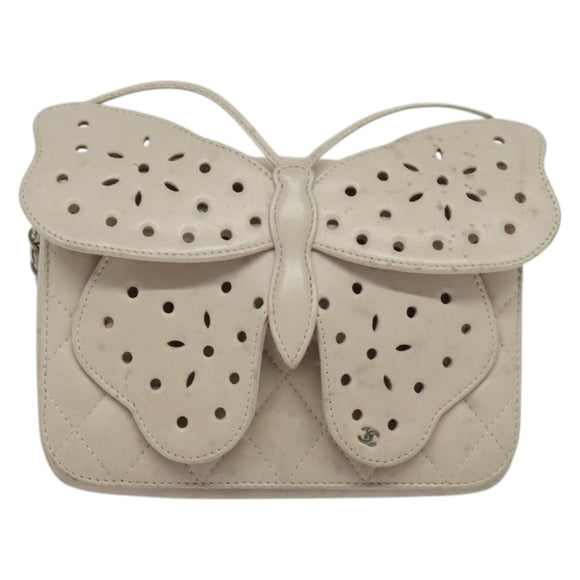 CHANEL Matelasse Chain Shoulder Bag Lamb Skin Beige CC Auth 131632