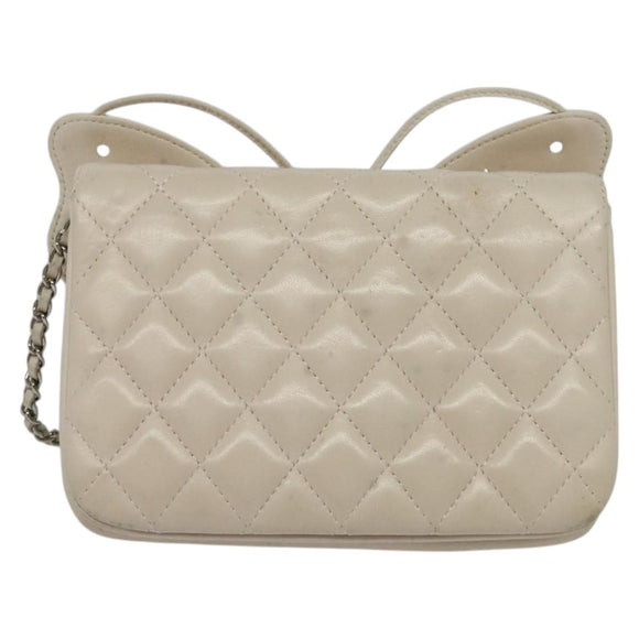 CHANEL Matelasse Chain Shoulder Bag Lamb Skin Beige CC Auth 131632