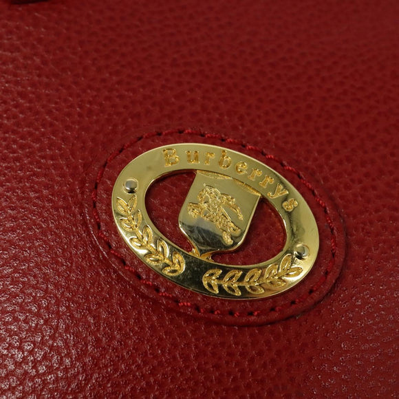 Burberrys Hand Bag Leather 2way Red Gold Auth 131634