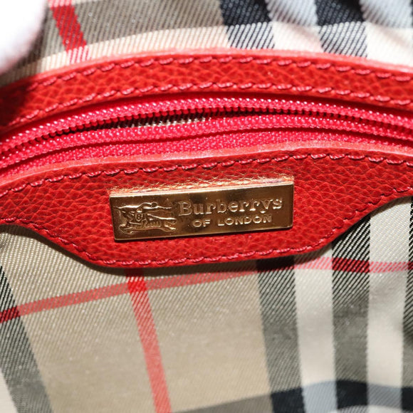 Burberrys Hand Bag Leather 2way Red Gold Auth 131634