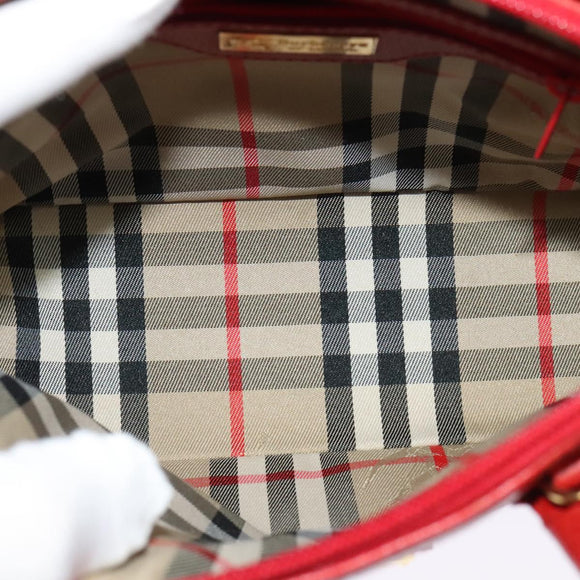 Burberrys Hand Bag Leather 2way Red Gold Auth 131634