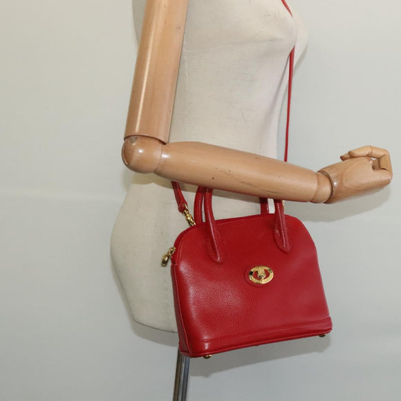 Burberrys Hand Bag Leather 2way Red Gold Auth 131634