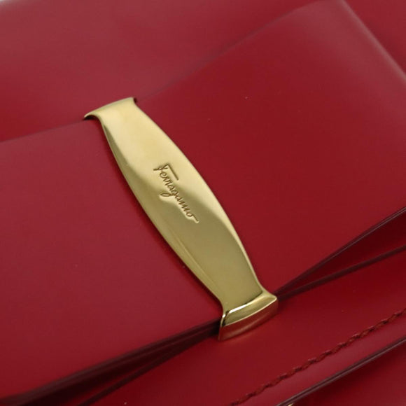 Salvatore Ferragamo Vala Shoulder Bag Leather Red Gold Auth 131636