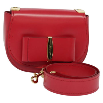 Salvatore Ferragamo Vala Shoulder Bag Leather Red Gold Auth 131636