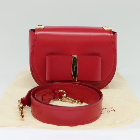 Salvatore Ferragamo Vala Shoulder Bag Leather Red Gold Auth 131636