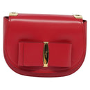 Salvatore Ferragamo Vala Shoulder Bag Leather Red Gold Auth 131636-13