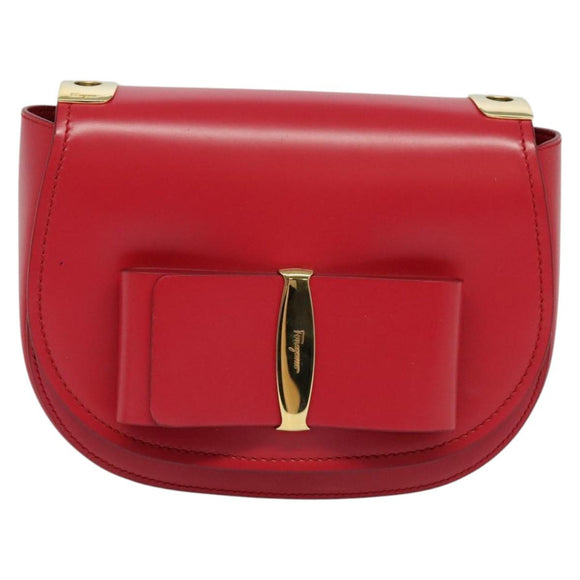 Salvatore Ferragamo Vala Shoulder Bag Leather Red Gold Auth 131636