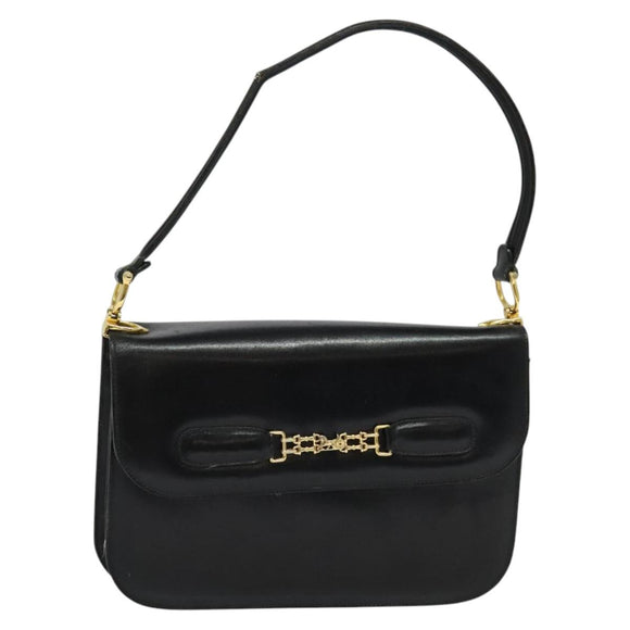 CELINE Shoulder Bag Leather Black Gold Auth 131641