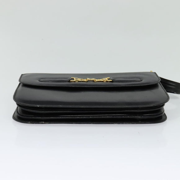 CELINE Shoulder Bag Leather Black Gold Auth 131641