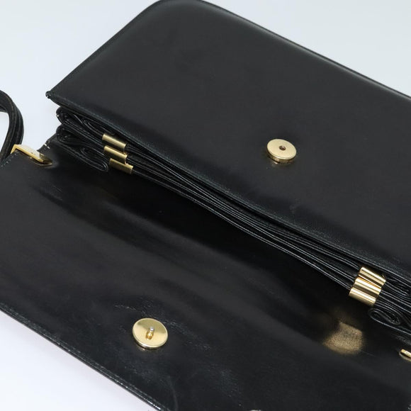 CELINE Shoulder Bag Leather Black Gold Auth 131641