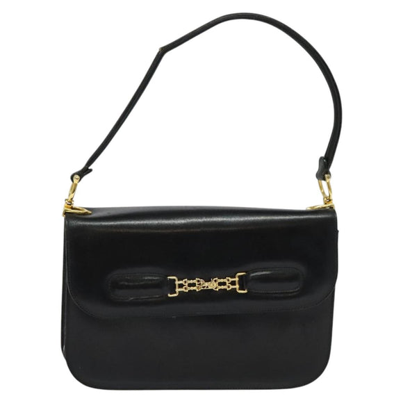 CELINE Shoulder Bag Leather Black Gold Auth 131641