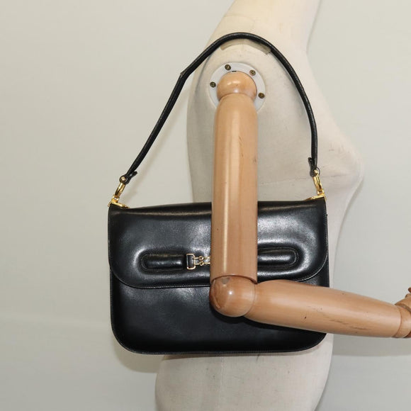 CELINE Umhängetasche Leder Schwarz Gold Auth 131641
