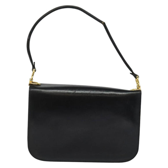 CELINE Shoulder Bag Leather Black Gold Auth 131641