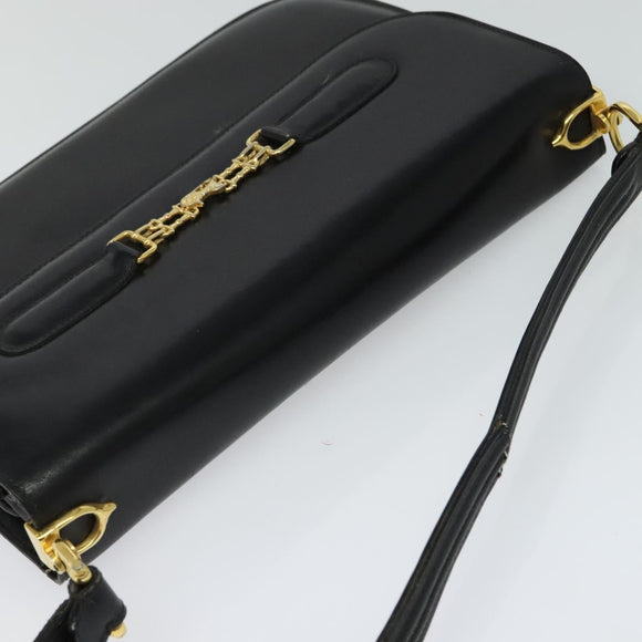 CELINE Shoulder Bag Leather Black Gold Auth 131641