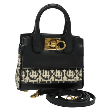 Salvatore Ferragamo Gancini Hand Bag Leather 2way Black Gold Auth 131643