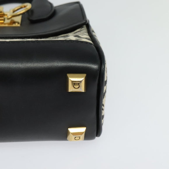 Salvatore Ferragamo Gancini Hand Bag Leather 2way Black Gold Auth 131643
