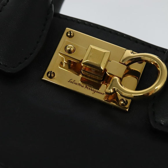 Salvatore Ferragamo Gancini Hand Bag Leather 2way Black Gold Auth 131643