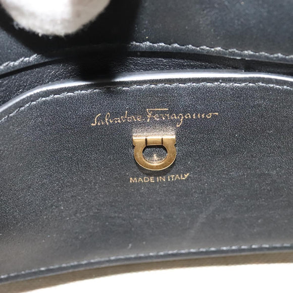 Salvatore Ferragamo Gancini Hand Bag Leather 2way Black Gold Auth 131643