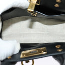 Salvatore Ferragamo Gancini Hand Bag Leather 2way Black Gold Auth 131643-10
