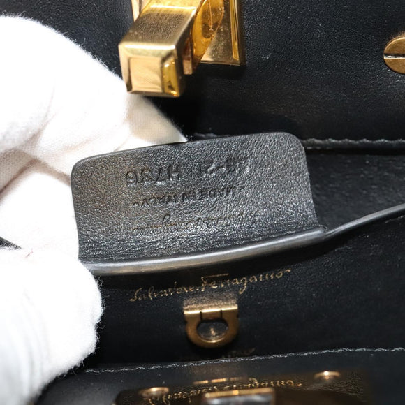 Salvatore Ferragamo Gancini Hand Bag Leather 2way Black Gold Auth 131643