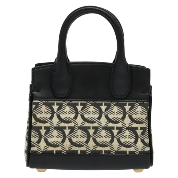 Salvatore Ferragamo Gancini Hand Bag Leather 2way Black Gold Auth 131643