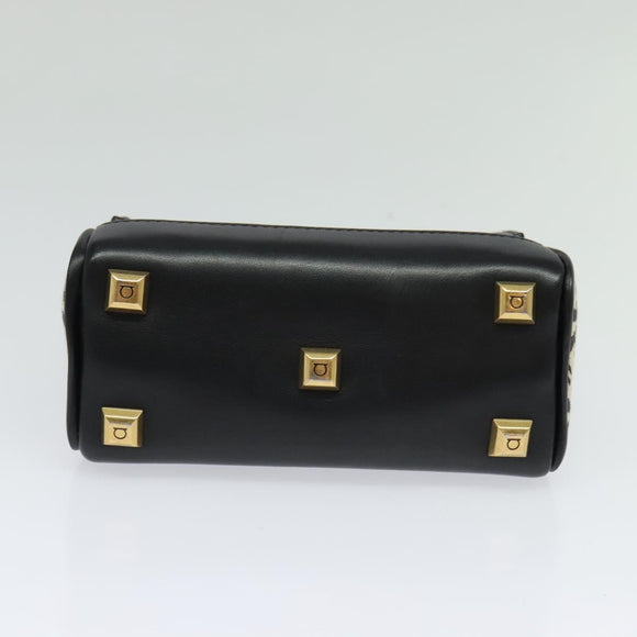 Salvatore Ferragamo Gancini Hand Bag Leather 2way Black Gold Auth 131643