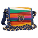 Salvatore Ferragamo Gancini Chain Shoulder Bag Leather Blue Gold Auth 131644M-1