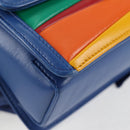 Salvatore Ferragamo Gancini Chain Shoulder Bag Leather Blue Gold Auth 131644M-8