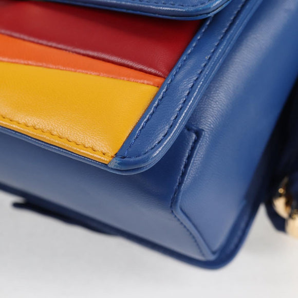 Salvatore Ferragamo Gancini Chain Shoulder Bag Leather Blue Gold Auth 131644M