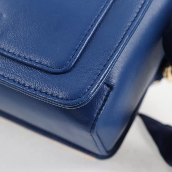 Salvatore Ferragamo Gancini Chain Shoulder Bag Leather Blue Gold Auth 131644M