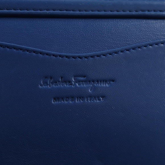 Salvatore Ferragamo Gancini Chain Shoulder Bag Leather Blue Gold Auth 131644M