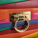 Salvatore Ferragamo Gancini Chain Shoulder Bag Leather Blue Gold Auth 131644M-19