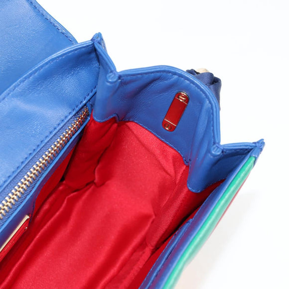 Salvatore Ferragamo Gancini Chain Shoulder Bag Leather Blue Gold Auth 131644M