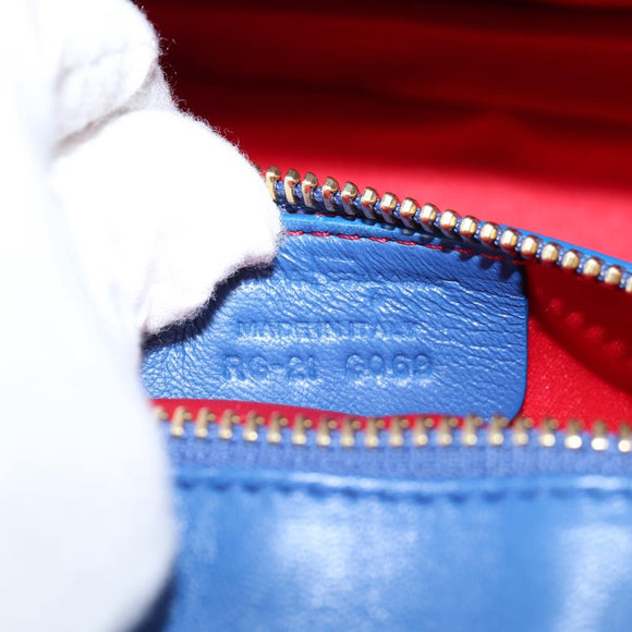 Salvatore Ferragamo Gancini Chain Shoulder Bag Leather Blue Gold Auth 131644M