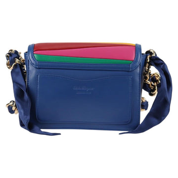 Salvatore Ferragamo Gancini Chain Shoulder Bag Leather Blue Gold Auth 131644M - 0