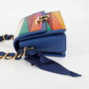 Salvatore Ferragamo Gancini Chain Shoulder Bag Leather Blue Gold Auth 131644M-3
