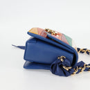 Salvatore Ferragamo Gancini Chain Shoulder Bag Leather Blue Gold Auth 131644M-4