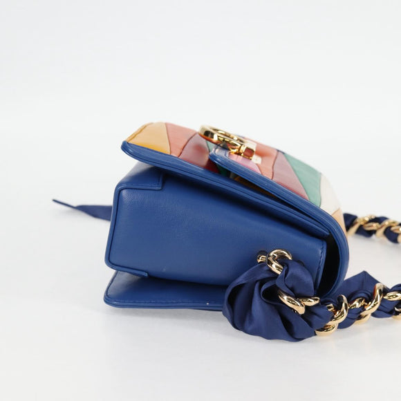 Salvatore Ferragamo Gancini Chain Shoulder Bag Leather Blue Gold Auth 131644M