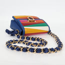 Salvatore Ferragamo Gancini Chain Shoulder Bag Leather Blue Gold Auth 131644M-7