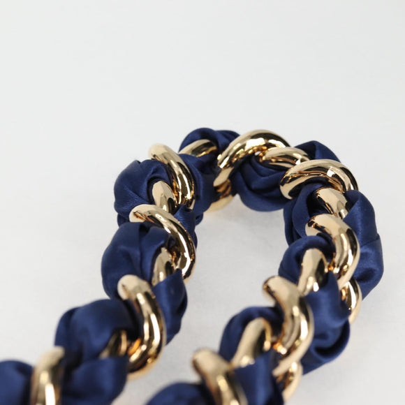 Salvatore Ferragamo Gancini Chain Shoulder Bag Leather Blue Gold Auth 131644M